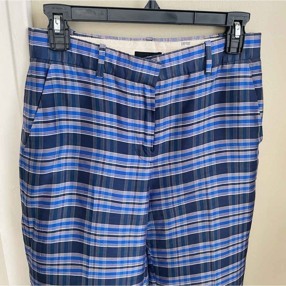 J. Crew Silk Blue Plaid Wide Leg Pant - Picture 8 of 8